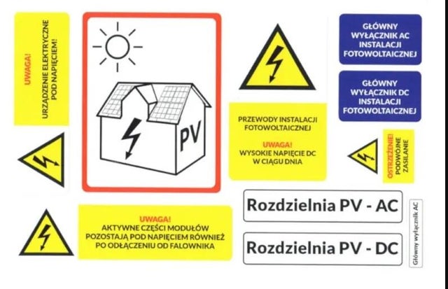Zestaw naklejek ostrzegawczych PV