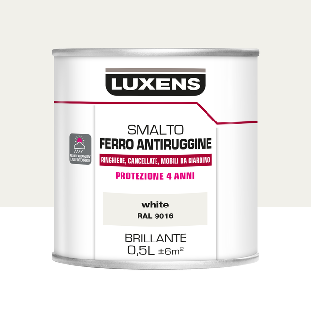 Vernice da esterno antiruggine per ferro LUXENS bianco ral 9016 lucido, 0.5 l