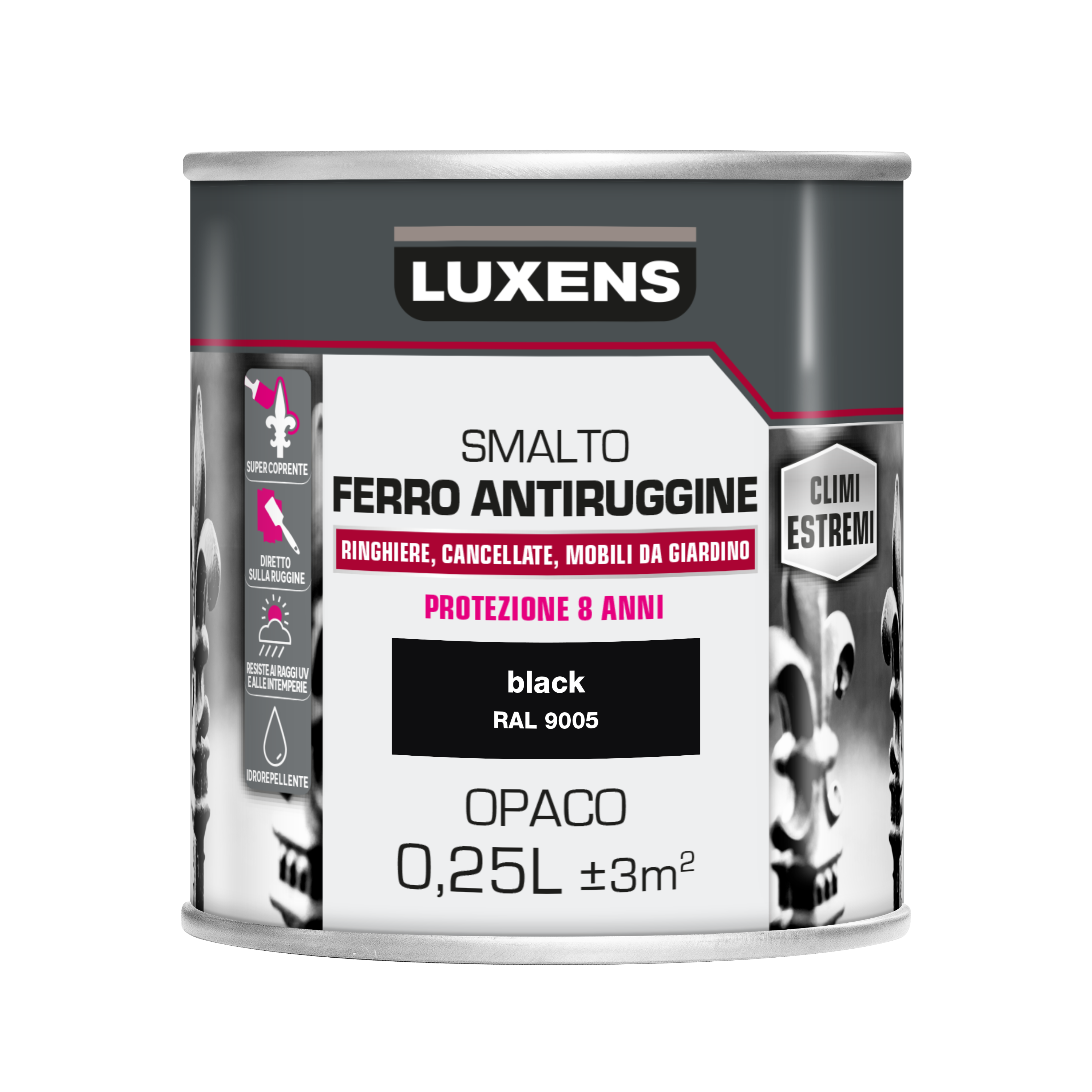 Vernice da esterno antiruggine per ferro LUXENS Climi estremi nero opaco, 0.25 l - 5