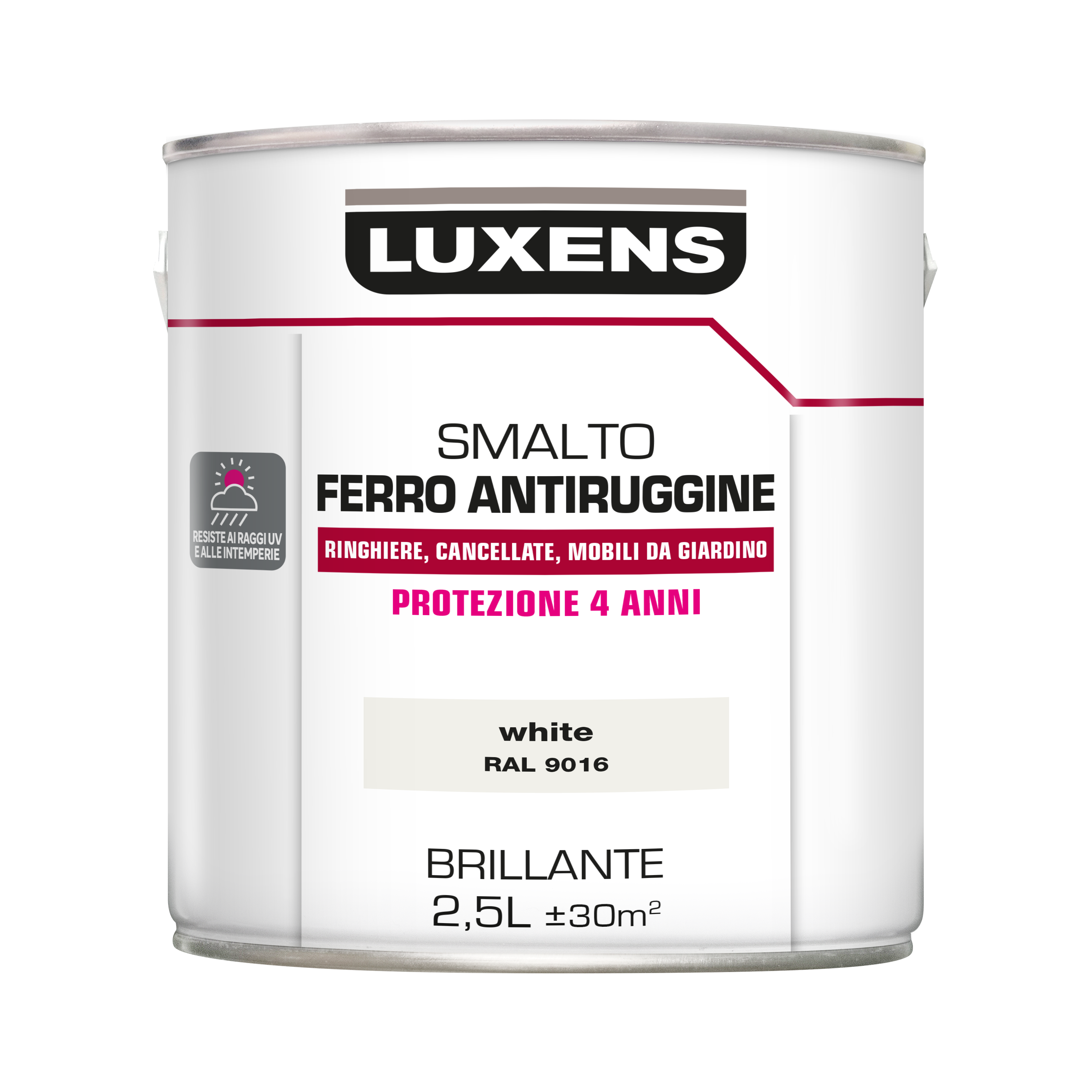 Vernice da esterno antiruggine per ferro LUXENS bianco lucido, 2.5 l - 2