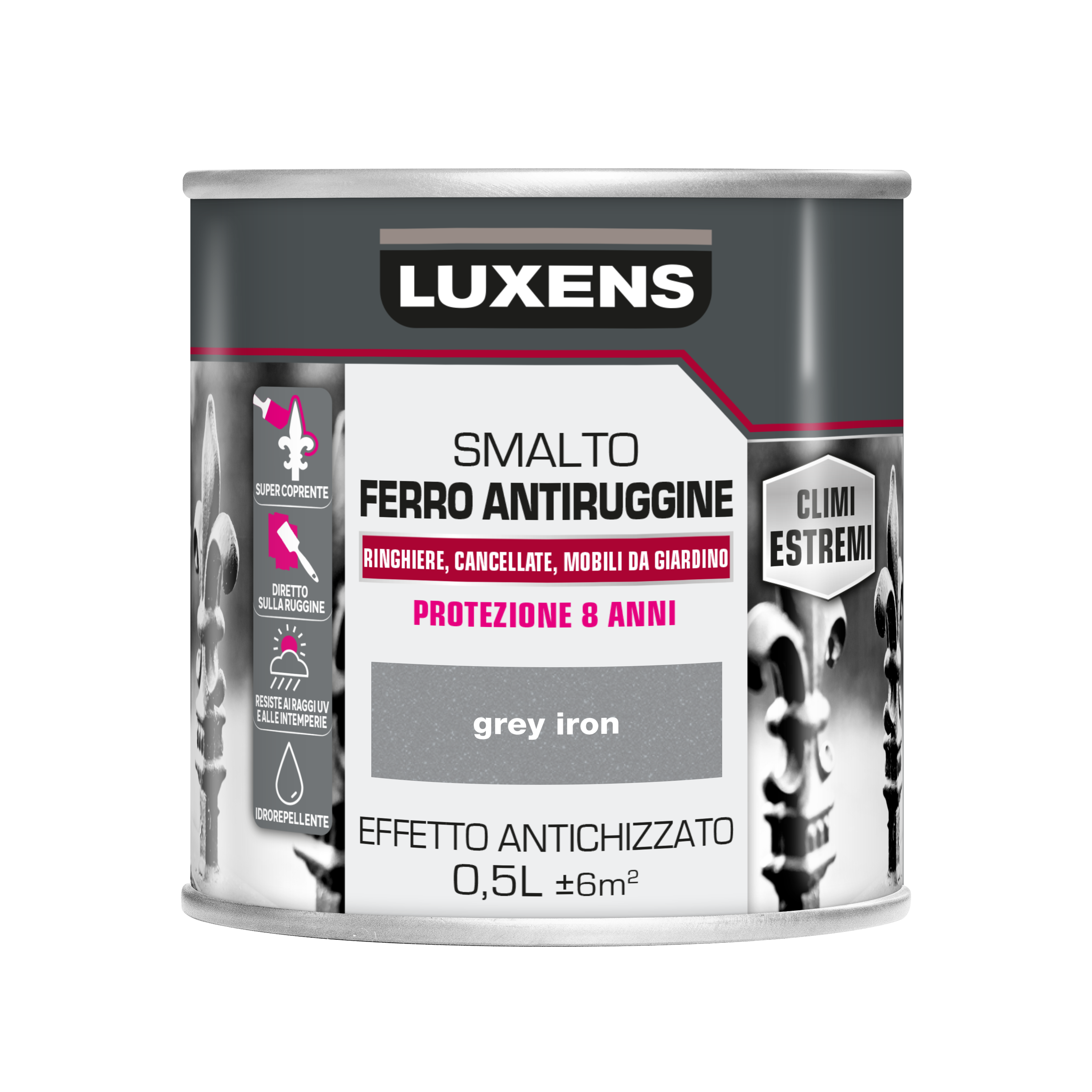 Vernice da esterno antiruggine per ferro LUXENS grigio ferro, anticato opaco, 0.5 l - 5