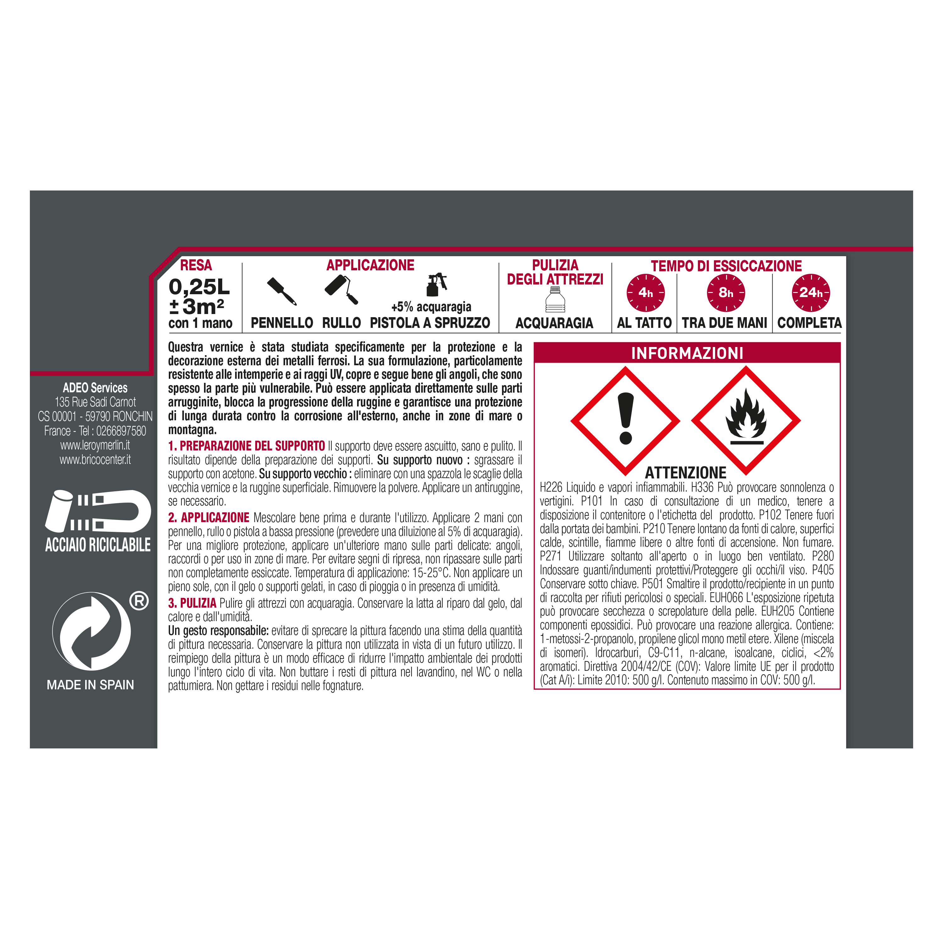 Vernice da esterno antiruggine per ferro LUXENS grigio ferro, anticato opaco, 0.25 l - 5