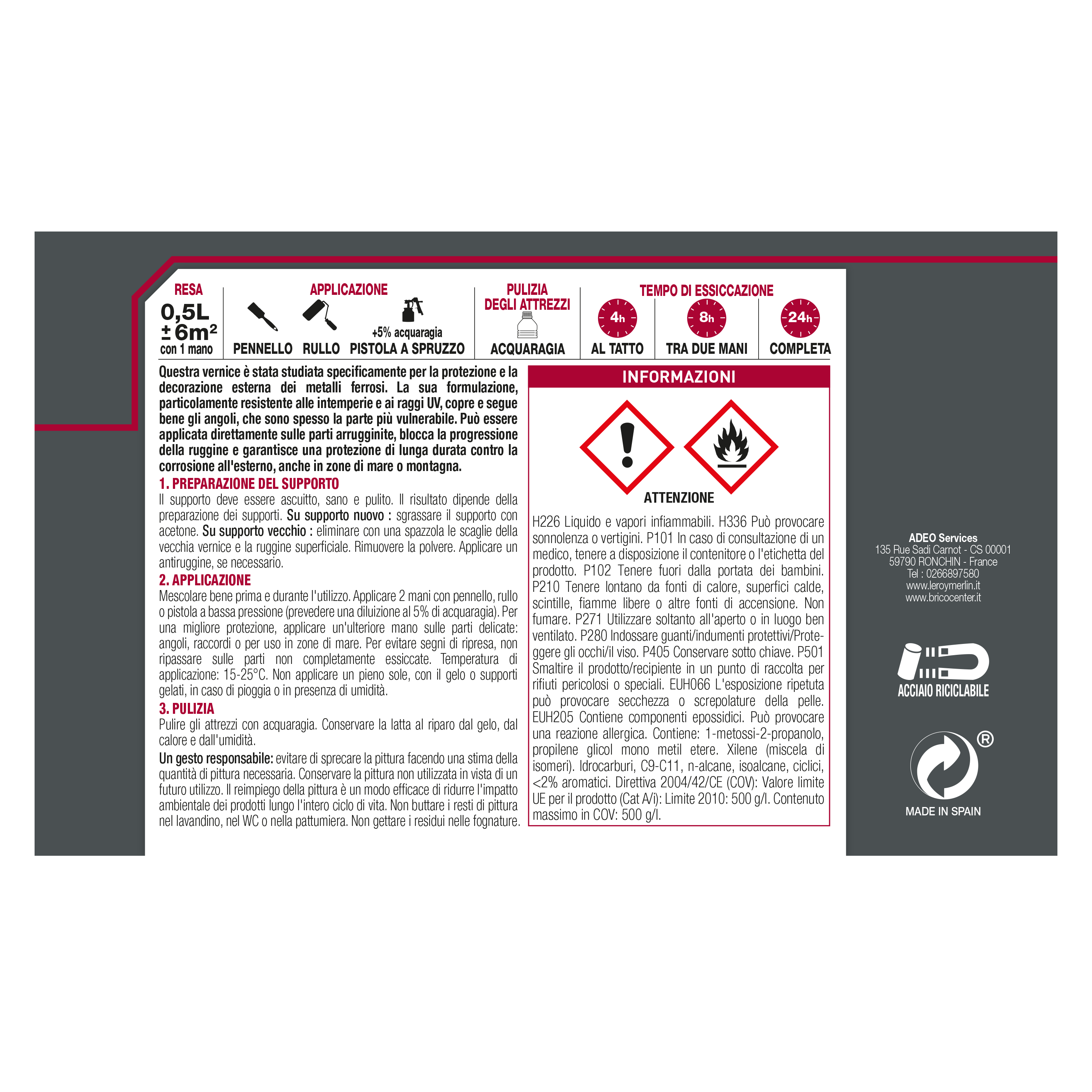 Vernice da esterno antiruggine per ferro LUXENS grigio ferro, anticato opaco, 0.5 l - 6