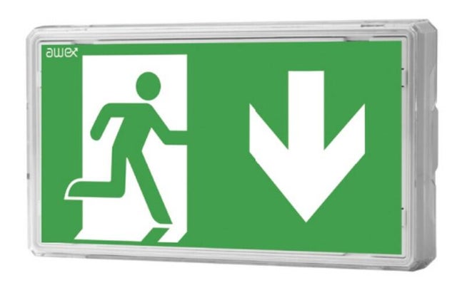 Oprawa awaryjna EXIT S ECO LED IP65 1W 1h jednozadaniowa natynkowa przycisk testu biała AWEX