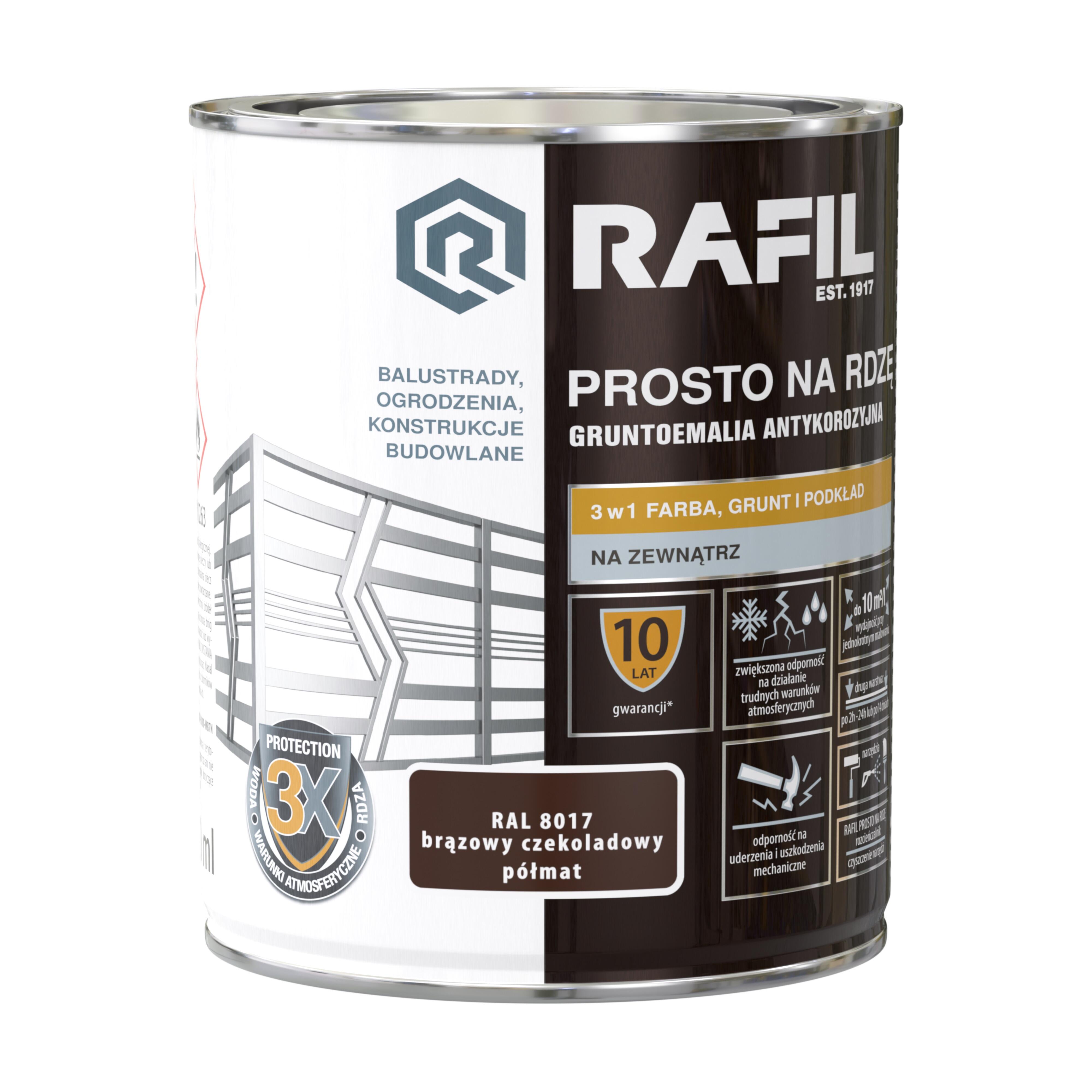 Farba na rdzę Rafil brązowy czekoladowy RAL8017 półmat 0,75l