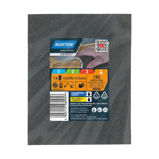 Gąbka ścierna 2-stronna 123x98x12,5 mm P180