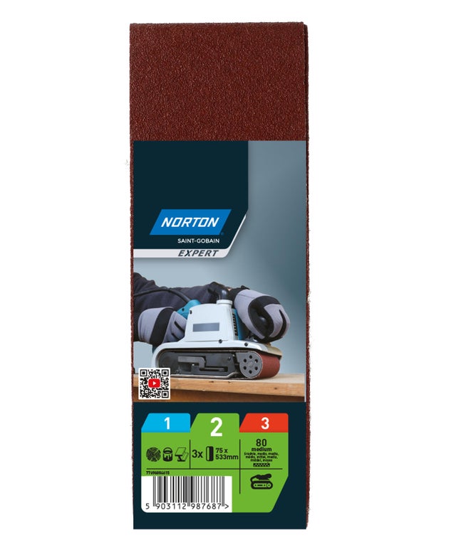 Taśma ścierna bezkońcowa 75x533 mm P80, 3 szt.