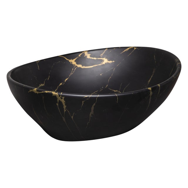 Umywalka nablatowa 42 cm czarno złoty marmur