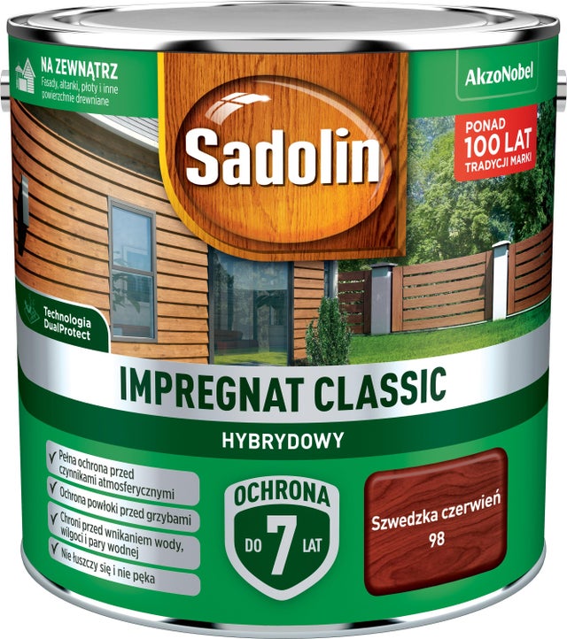Impregnat hybrydowy Sadolin Classic szwedzka czerwień 2,5l