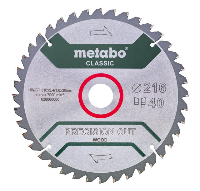 Piła widiowa do drewna 216 mm 40Z, otwór 30 Metabo