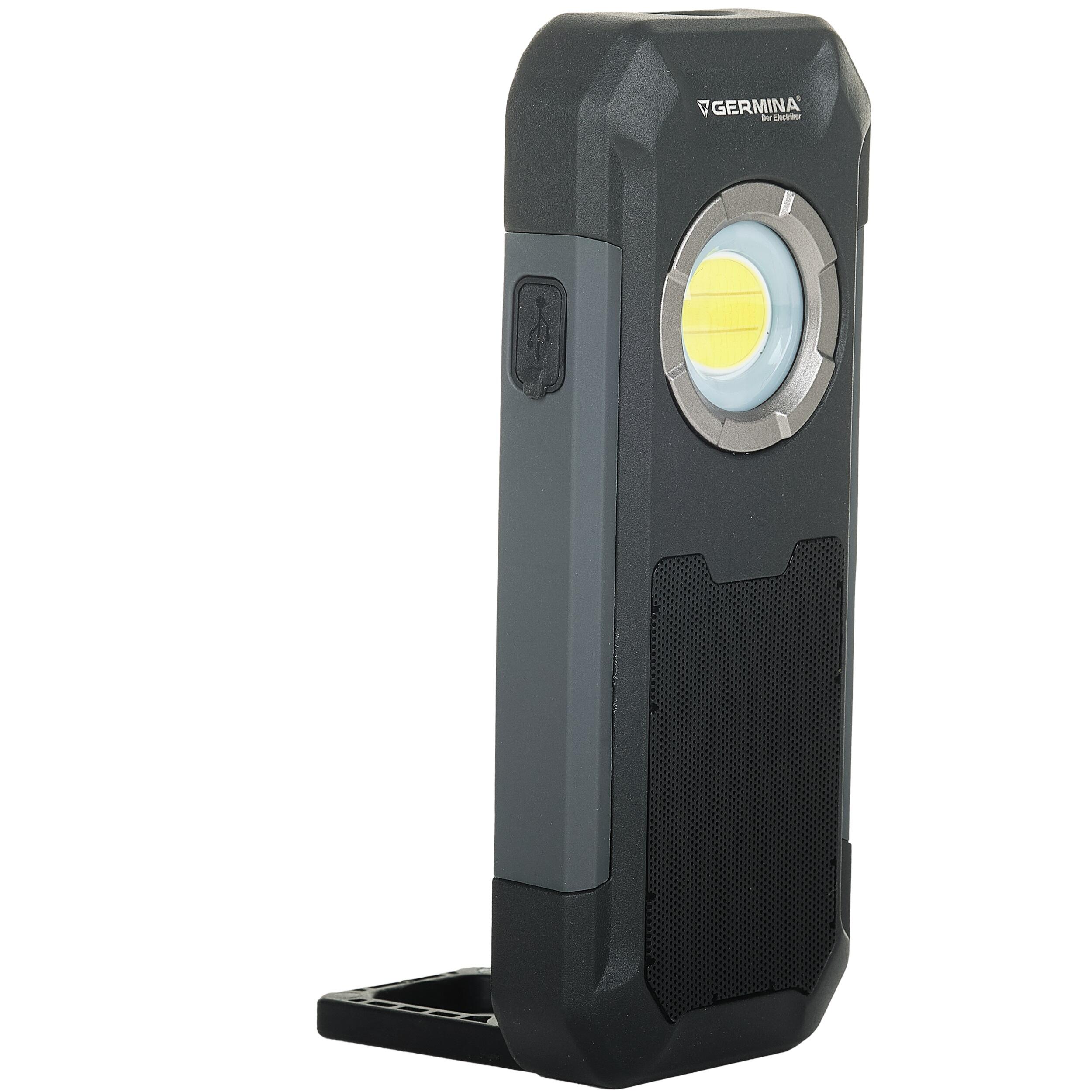 Latarka warsztatowa z głośnikiem łączenie bluetooth, zasilanie bateryjne (akumulator wbudowany), 5W, 550Lm, bateria 3000mAh - 2
