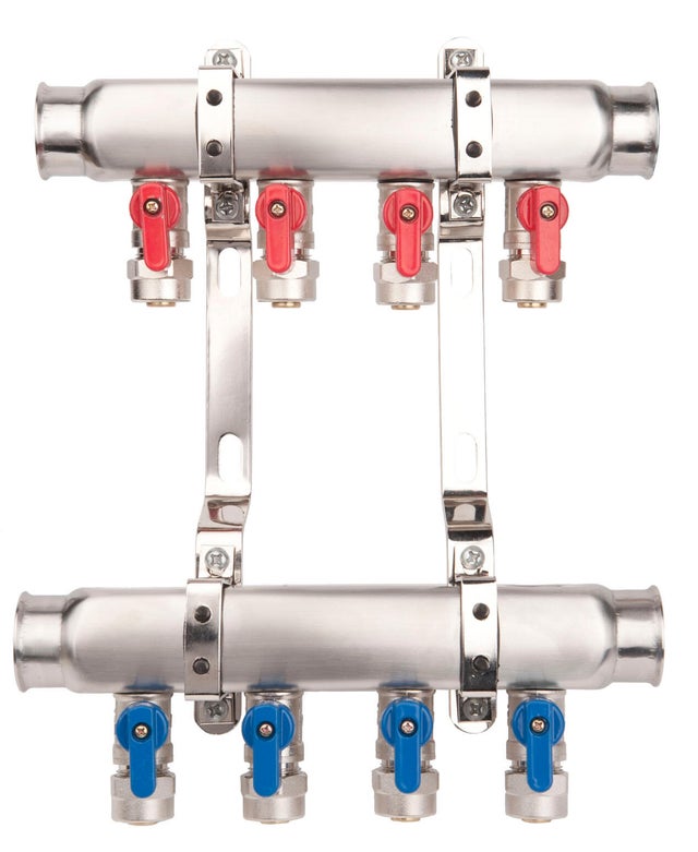 Rozdzielacz Base Inox, 4 obwody z zaworkami mini