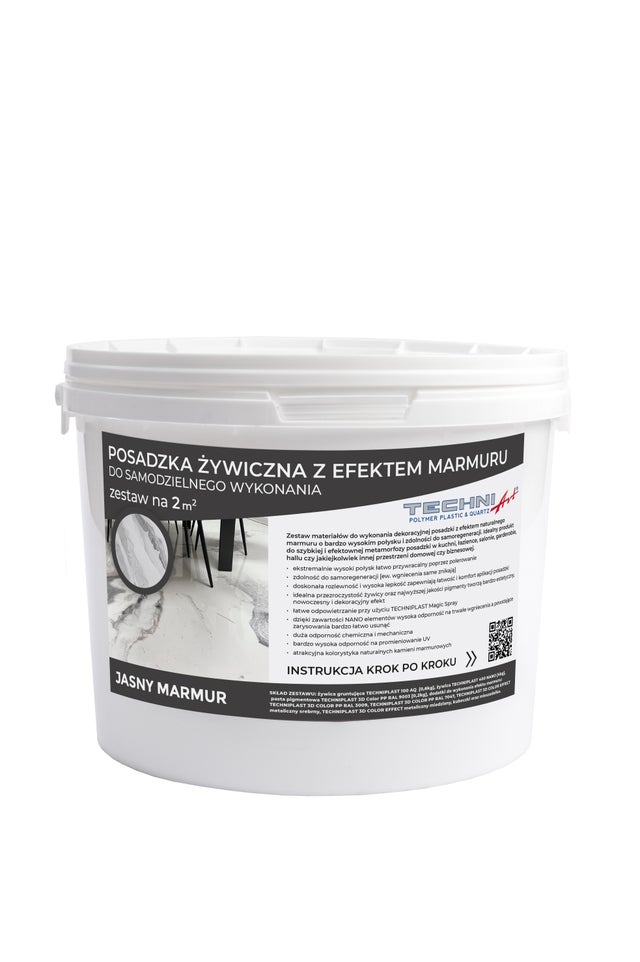 Zestaw posadzka żywiczna z efektem jasnego marmuru, na 2m2
