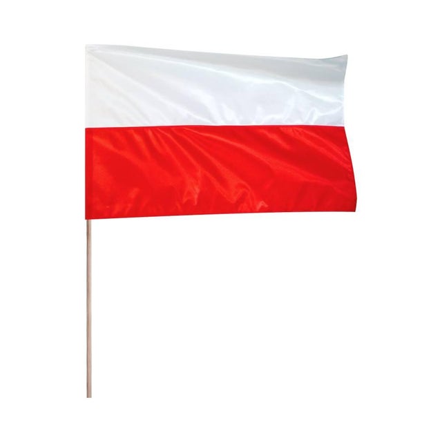 Polska flaga narodowa 112x70 cm z drzewcem 120 cm