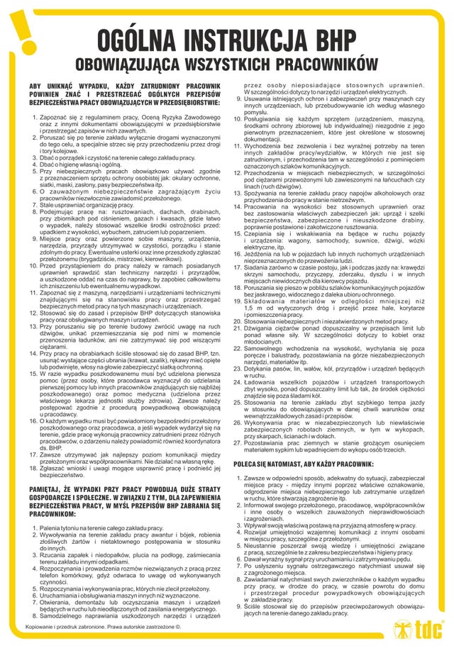 Znak informacyjny INSTRUKCJA OGÓLNA BHP