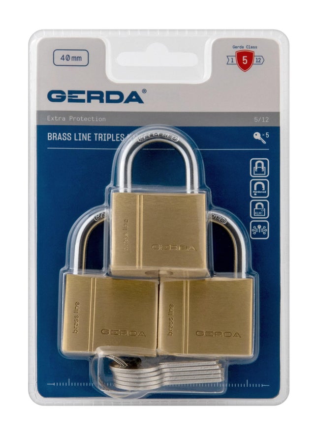 Zestaw 3 kłódek mosiężnych BRASS LINE Gerda 40 mm