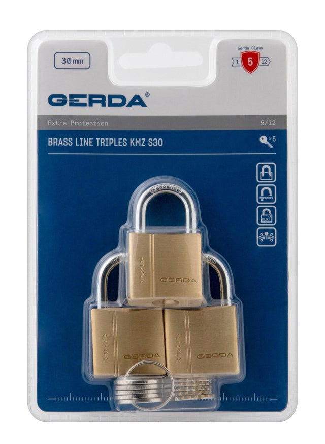 Zestaw 3 kłódek mosiężnych BRASS LINE Gerda 30 mm