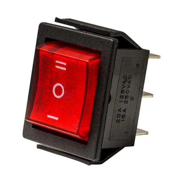 Przełącznik kołyskowy ON/OFF/ON, 15A, kolor czarno/czerwony