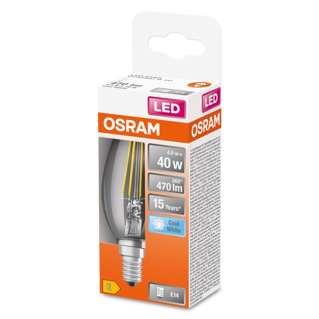 Żarówka LED typu filament E14, świeczka, 4W, 470Lm, 4000K, OSRAM