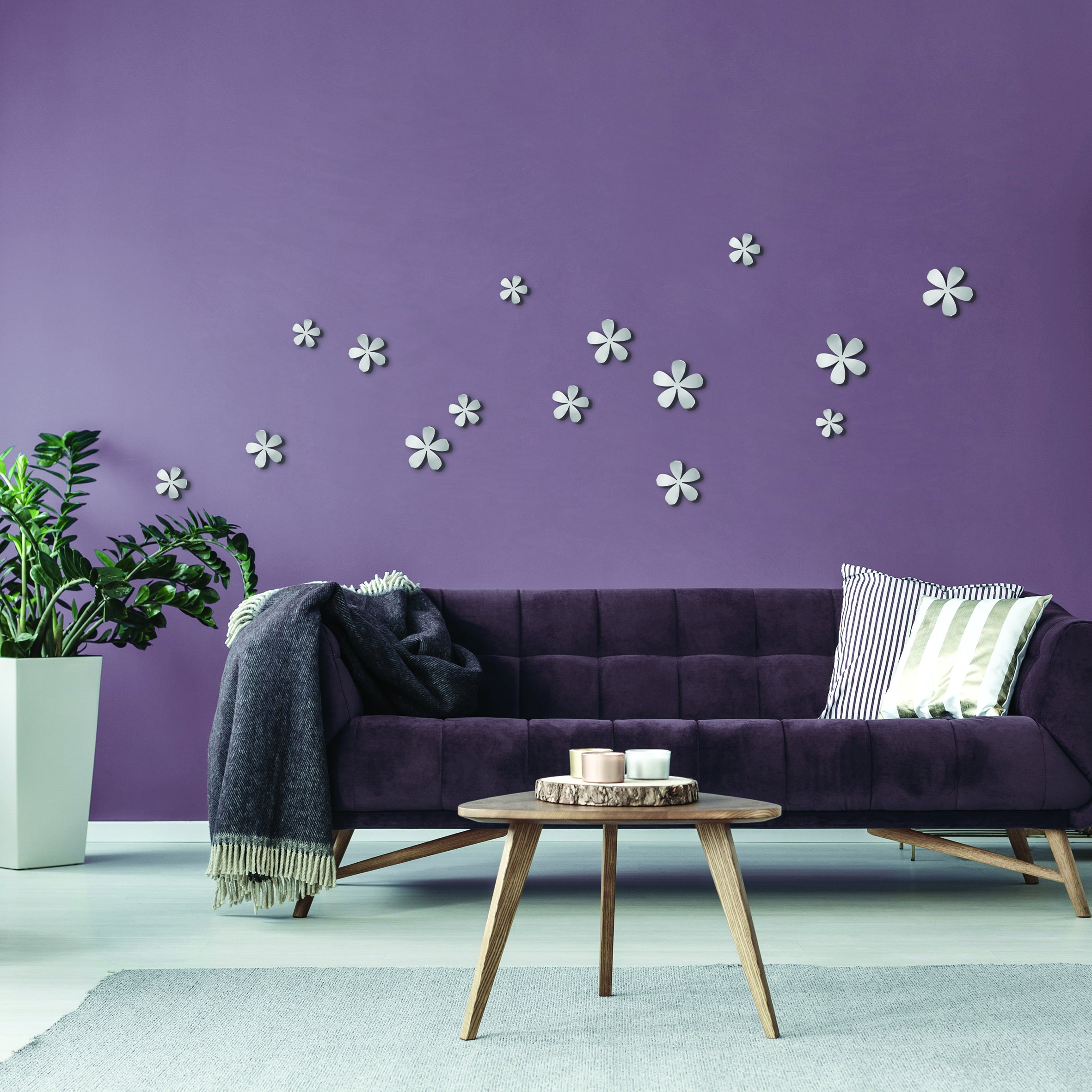 Altri adesivi decorativi Fiore rosa viola e foglie verdi Adesivi murali  Adesivi per battiscopa da parete per soggiorno Camera da letto Decalcomanie
