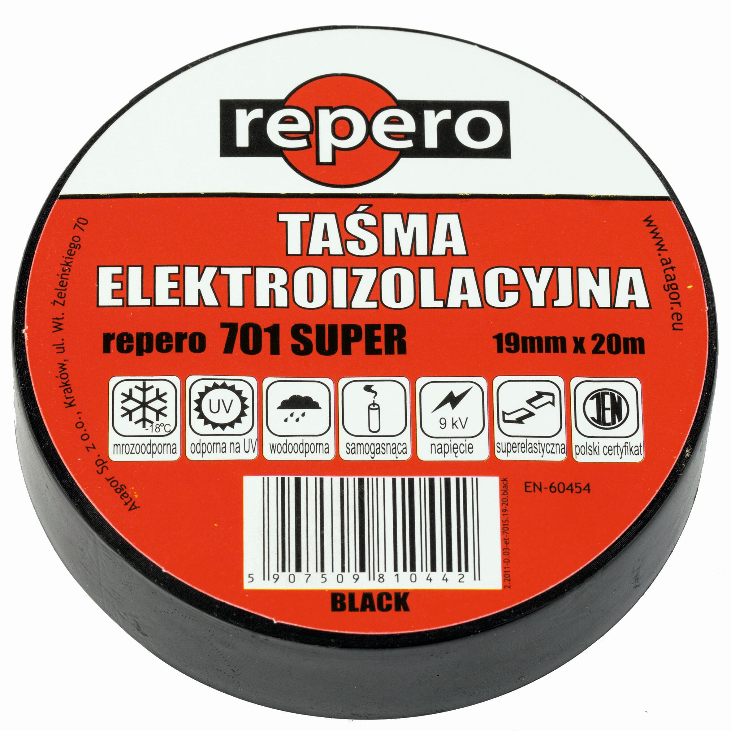 Taśma elektroizolacyjna Repero 701 19mm/20m mrozoodporna czarna - 2