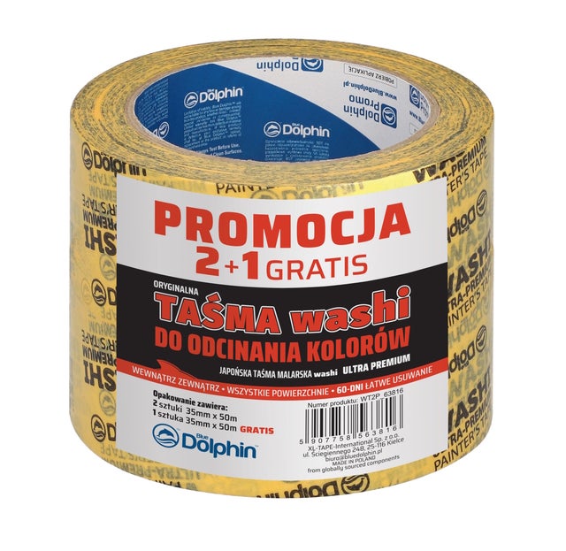 Taśma malarska do odcinania kolorów Blue Dolphin Washi 35mm x 50m 2 sztuki + 1 gratis