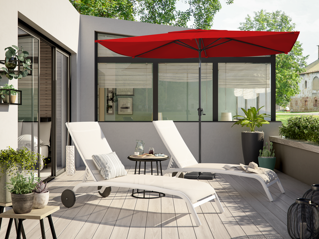 Ombrellone centrale grigio Avea NATERIAL con telo rettangolare rosso L 194 x P 300 x H 255 cm