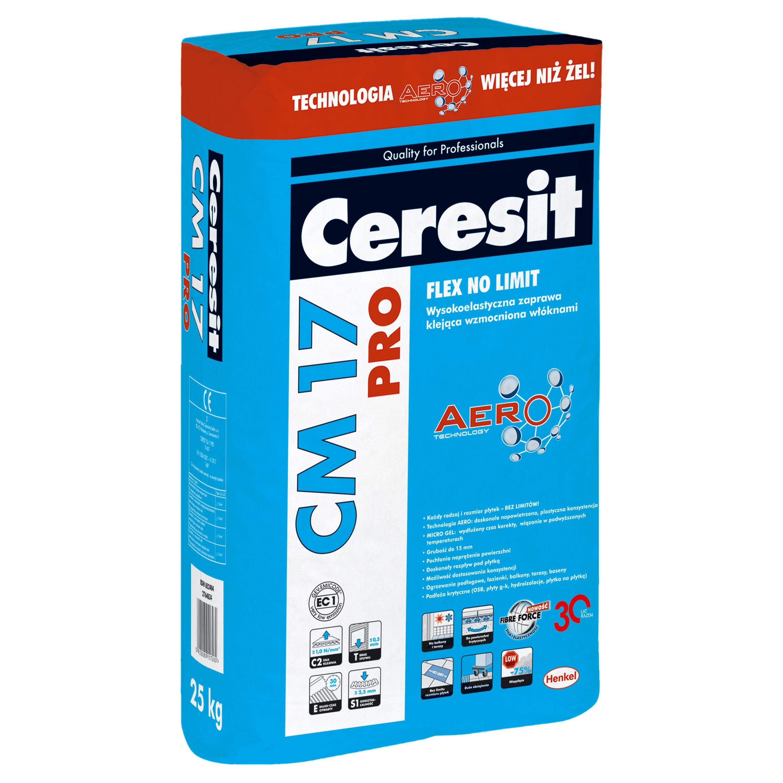 Ceresit CM17 PRO 22.5kg Wysokoelastyczny klej żelowy S1 z włóknami NO LIMIT - 2