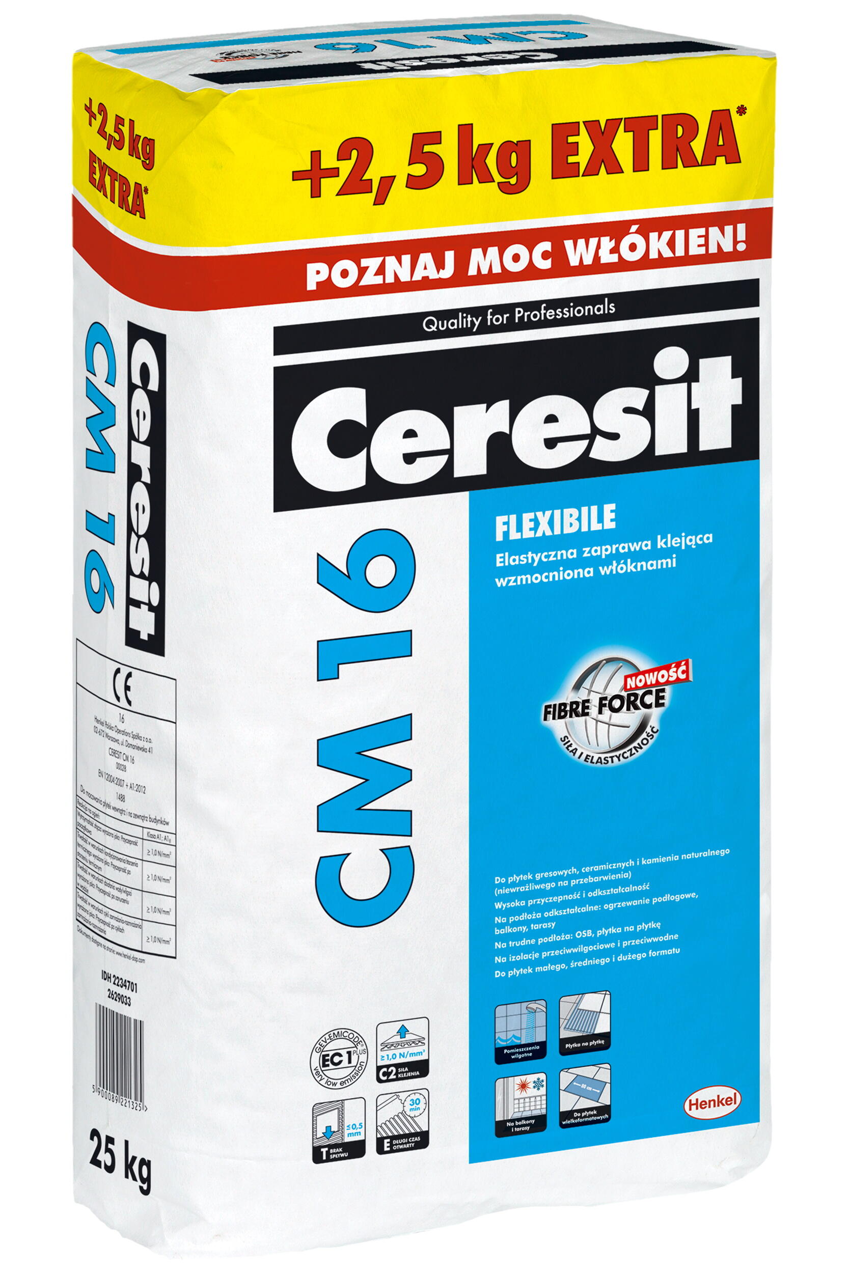 Wysokoelastyczny klej żelowy z włóknami Ceresit CM16 22.5+2.5 kg - 2
