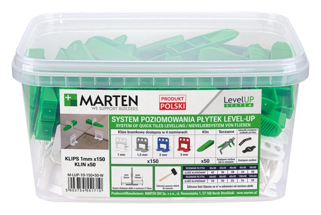 Marten system poziomowania Level Up bramka 1mm 150 sztuk + klin 50 sztuk  