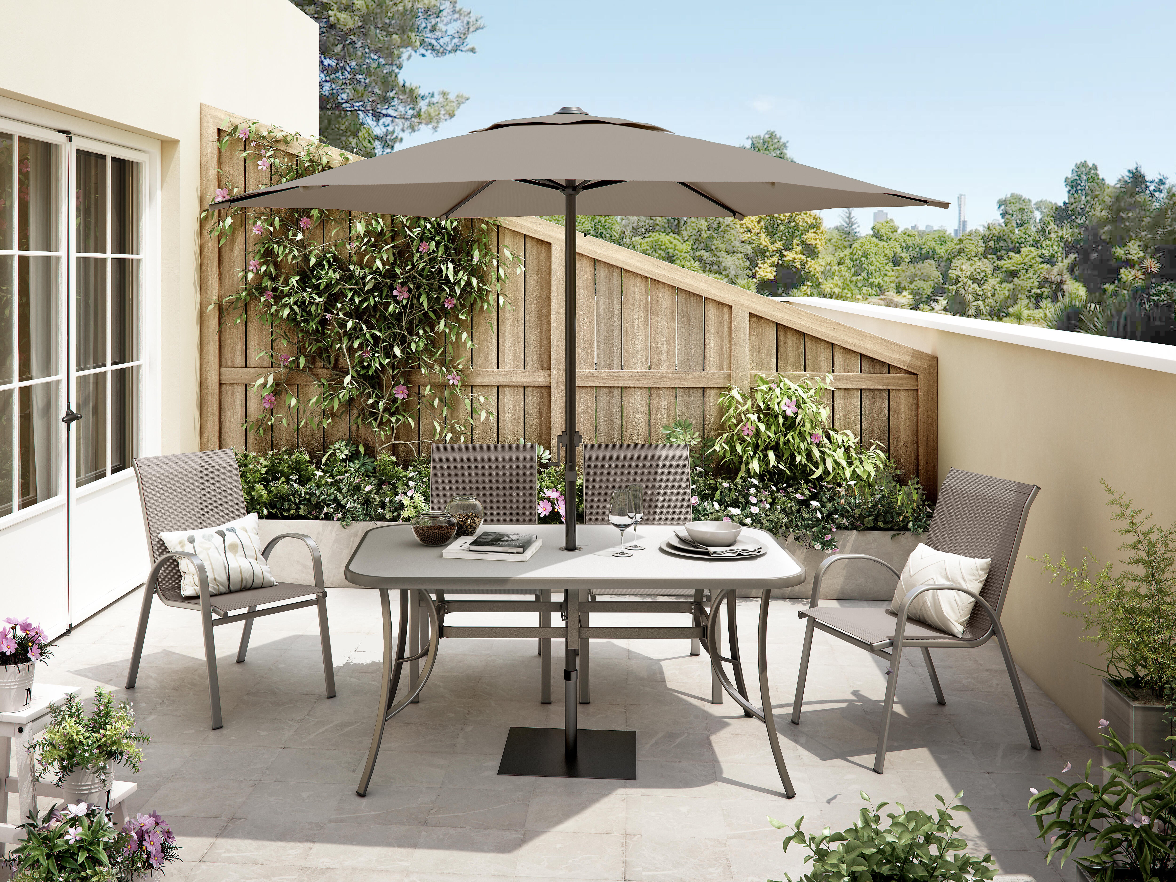 Parasol hexagonal de acero Polar marrón  Ø 263 cm - 10