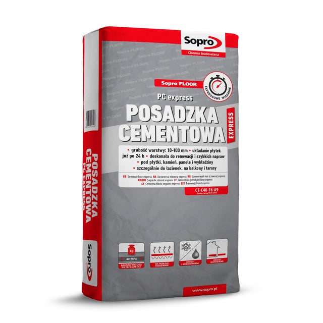 Jastrych cementowy Sopro PC Express 25 kg, podkład podłogowy szybkowiążący, 10-100 mm