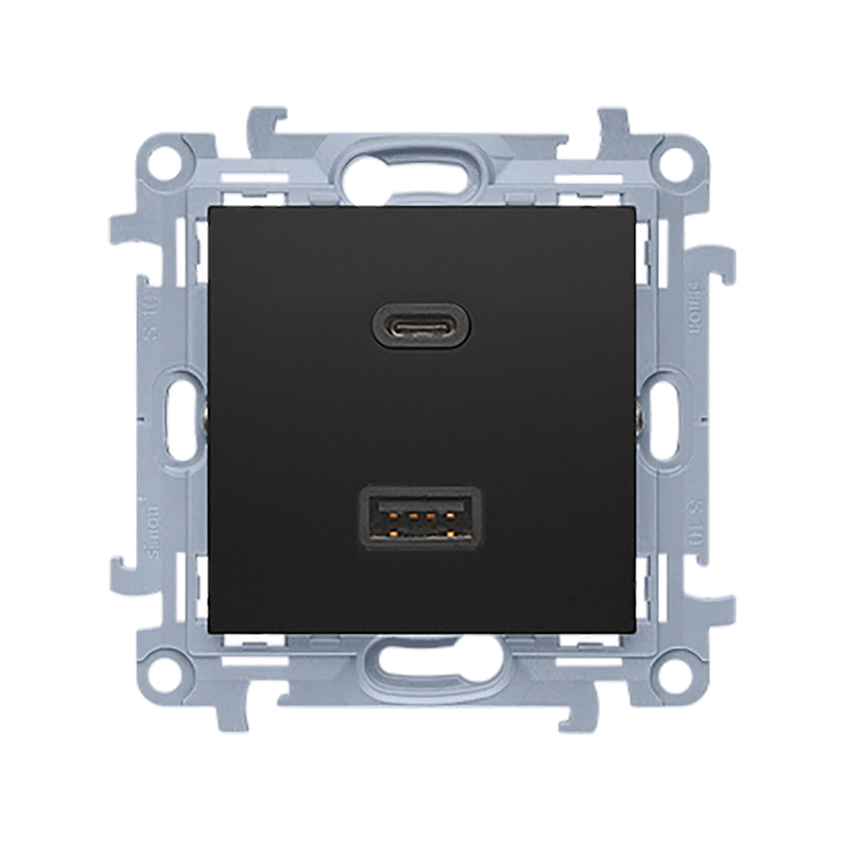 Simon 10 czarny gniazdo ładowania USB A+C z ramką