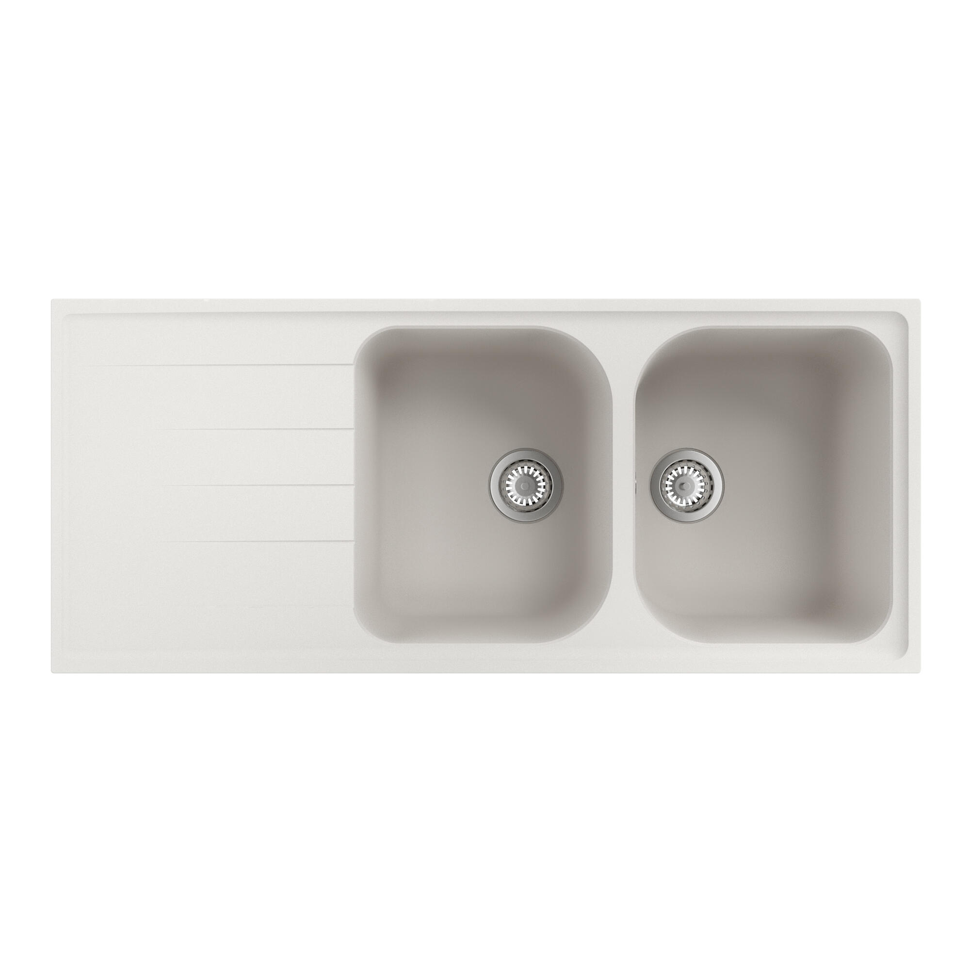 Evier à encastrer 2 bacs avec égouttoir, Quartz et résine, ELBE Blanc - 7