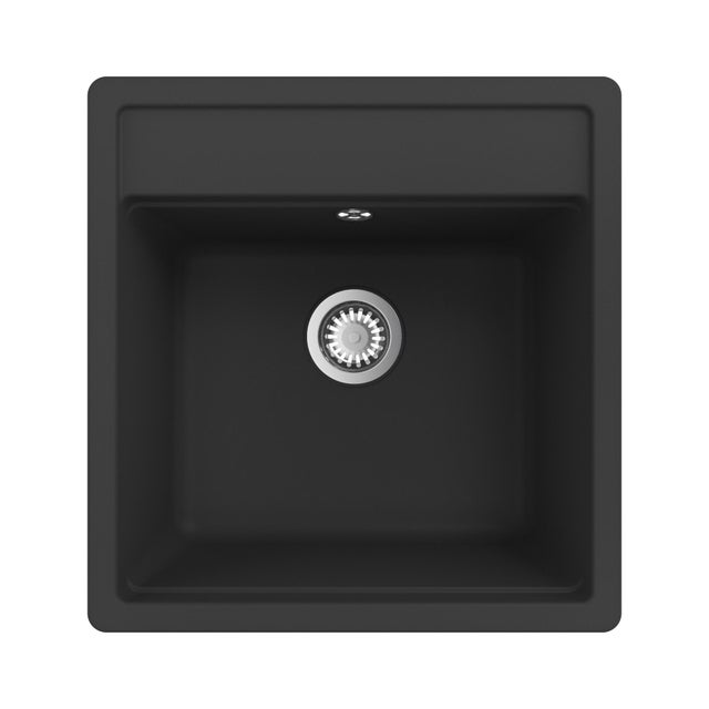 Evier à encastrer 1 cuve, Quartz et résine, ONEGA, Noir