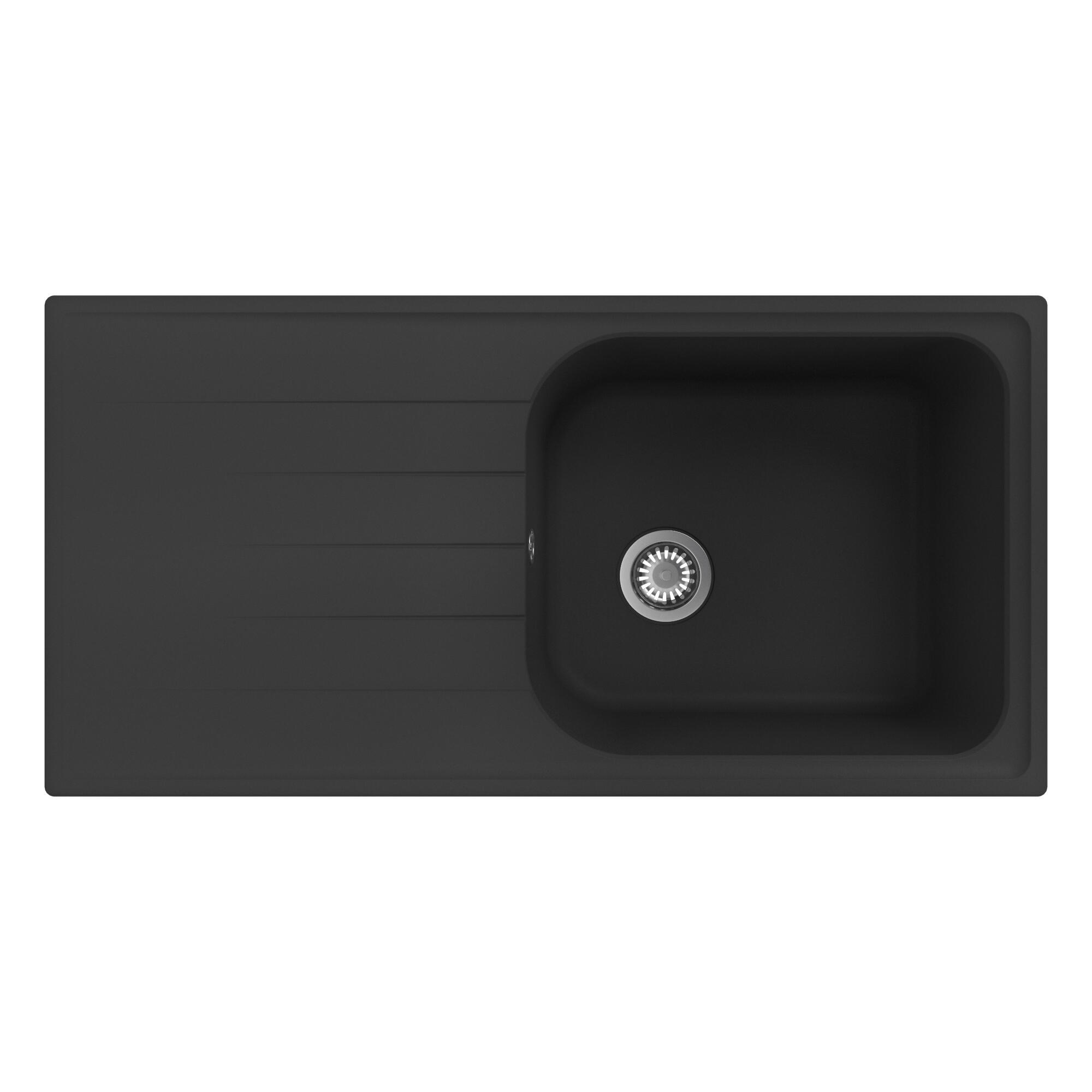 Evier à encastrer 1 grand bac avec égouttoir, Quartz et résine, ELBE Noir - 10