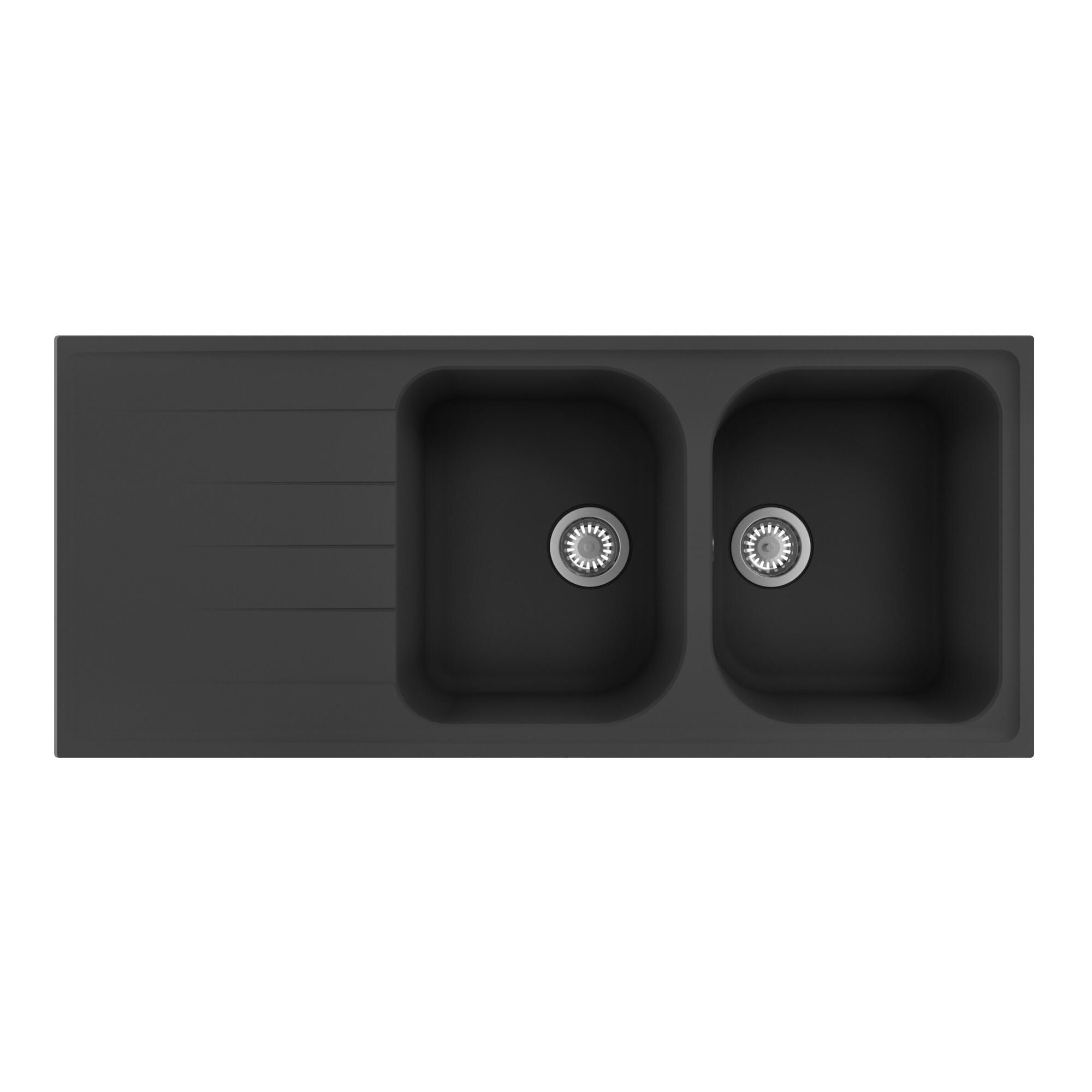 Evier en quartz et résine 2 bacs 116 x 50 cm vidage inclus Elbe noir - 5