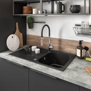 Évier Cuisine 1 Bac 45x45CM Acier Inoxydable 304 ,encastré Et à Poser+Robinet Cuisine Ressort Avec Douchette Extensible 2 Modes Noir 95520351