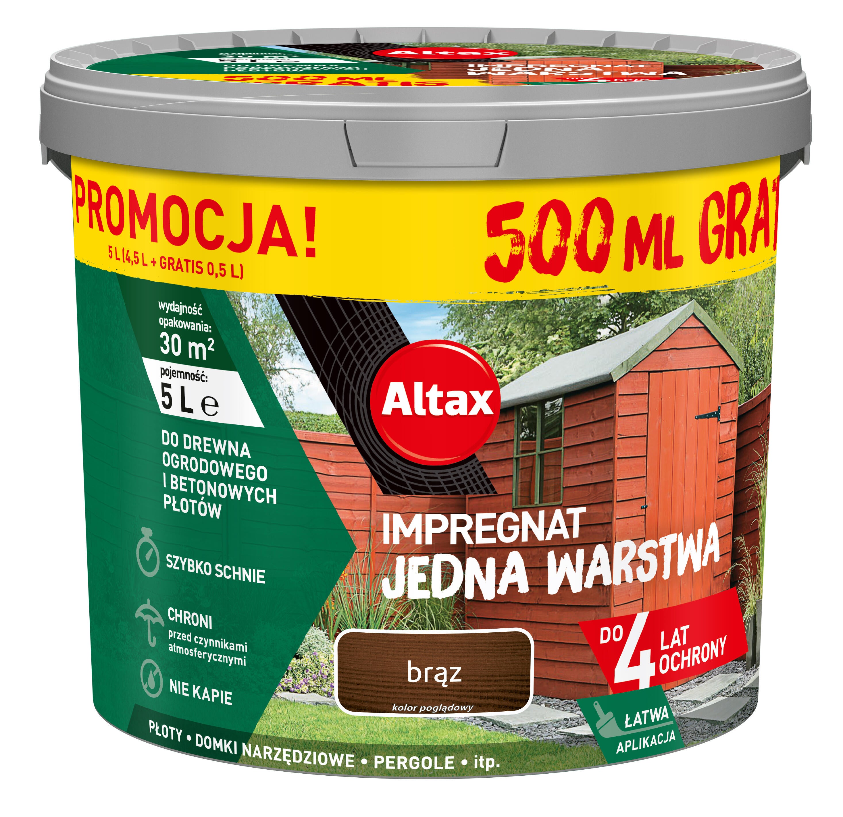 Impregnat do drewna ogrodowego Altax Jedna Warstwa Brąz 4,5l+0,5l