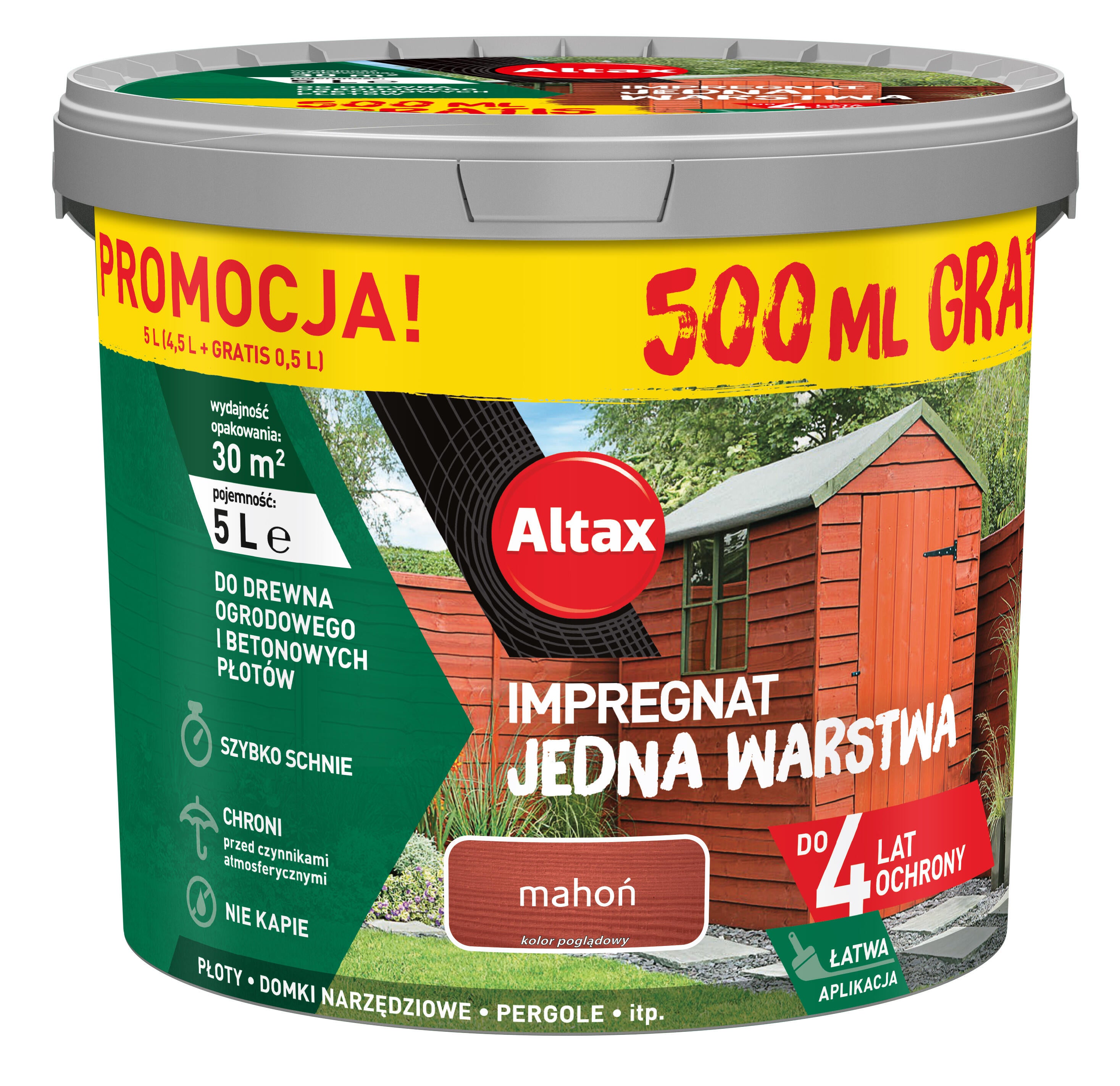 Impregnat do drewna ogrodowego Altax Jedna Warstwa Mahoń 4,5l+0,5l