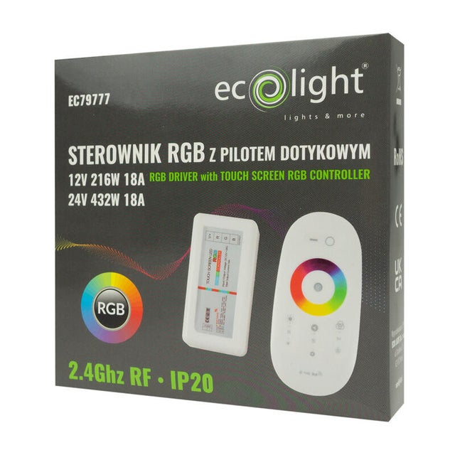 Sterownik z pilotem do taśm LED RGB 12V/24V 216W/432W