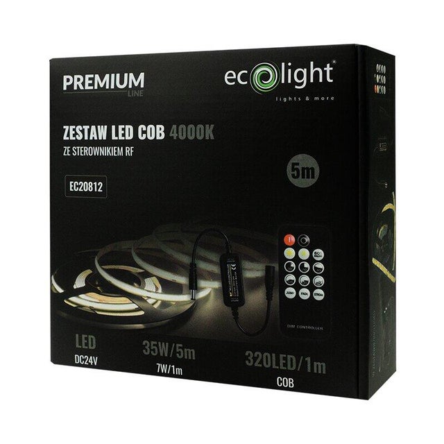 Zestaw taśma LED COB 35W 630lm/m 4000K IP20 5m + zasilacz + pilot