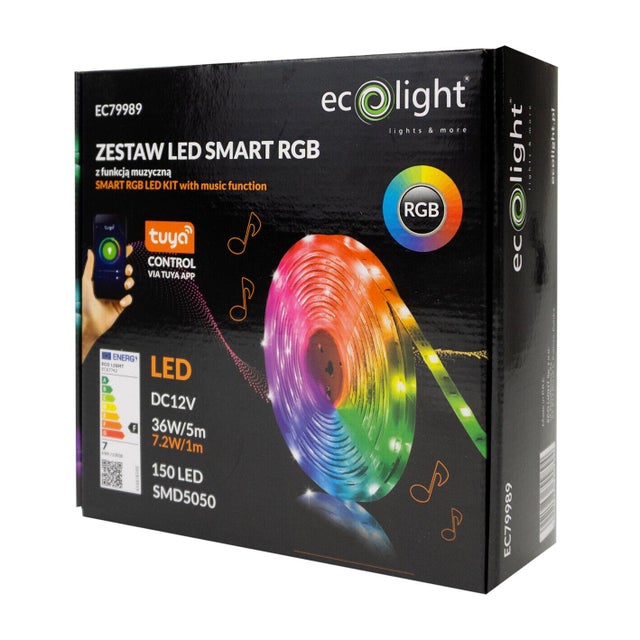 Zestaw taśma LED SMD RGB WIFI 7,2W/m IP20 5m + zasilacz + pilot + złączki