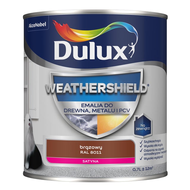 Dulux Weathershield Emalia do drewna, metalu i PCV RAL 8011 brązowy 0,7l