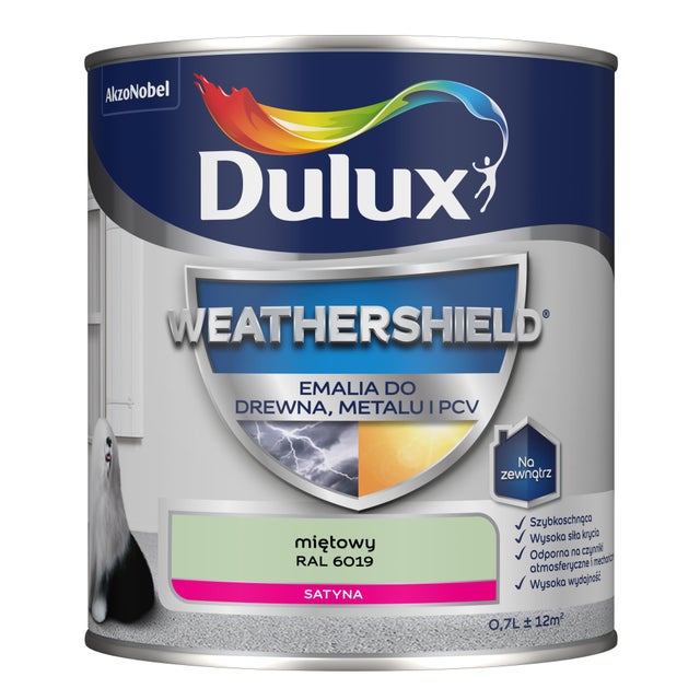 Dulux Weathershield Emalia do drewna, metalu i PCV RAL 6019 miętowy 0,7l