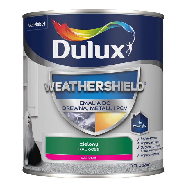 Dulux Weathershield Emalia do drewna, metalu i PCV RAL 6029 zielony 0,7l