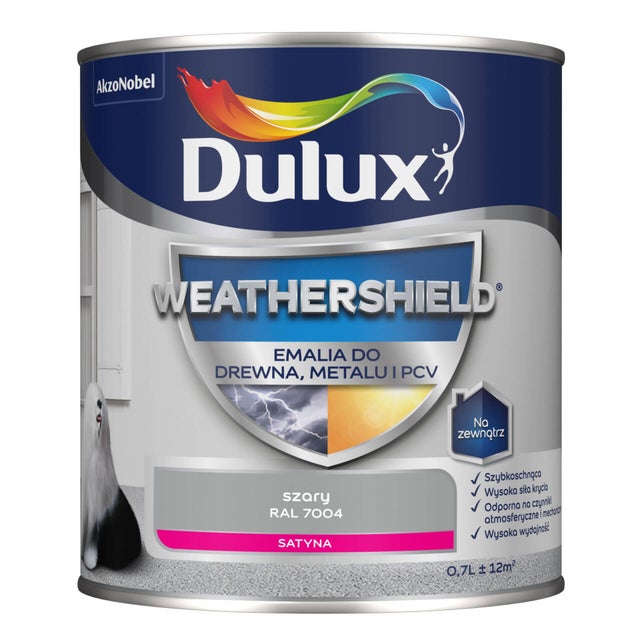 Dulux Weathershield Emalia do drewna, metalu i PCV RAL 7004 szary 0,7l 