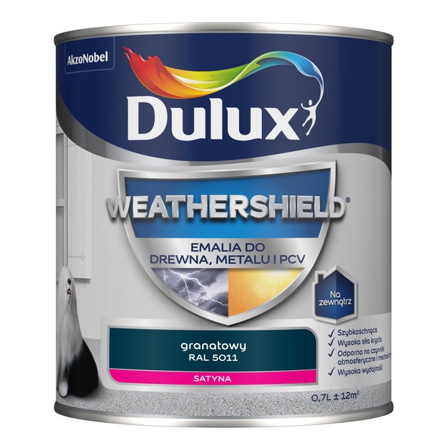 Dulux Weathershield Emalia do drewna, metalu i PCV RAL 5011 granatowy 0,7l