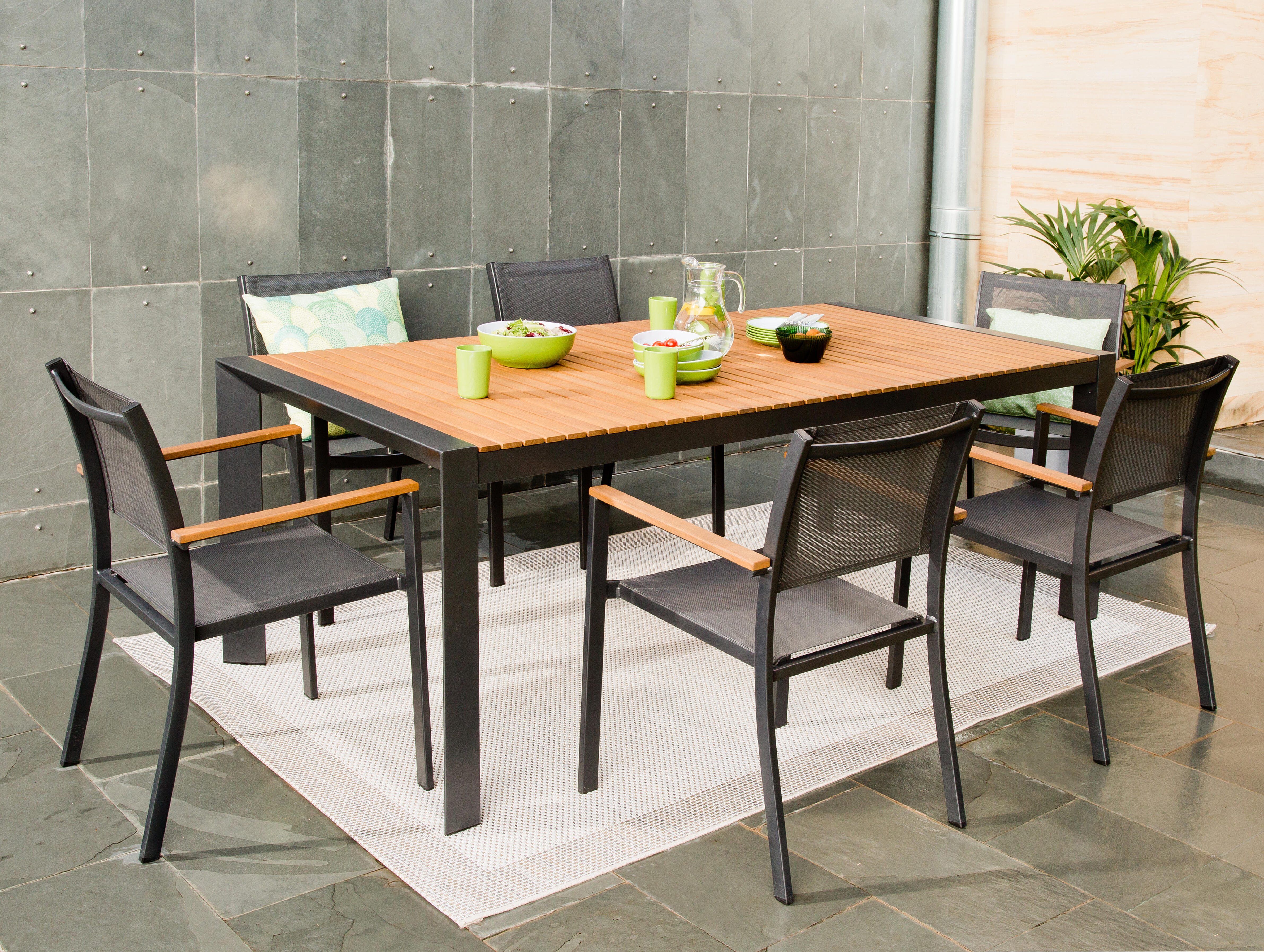 Tavolo da pranzo per giardino Oris NATERIAL in alluminio con piano in eucalipto marrone per 6 persone 89.3x150cm - 5