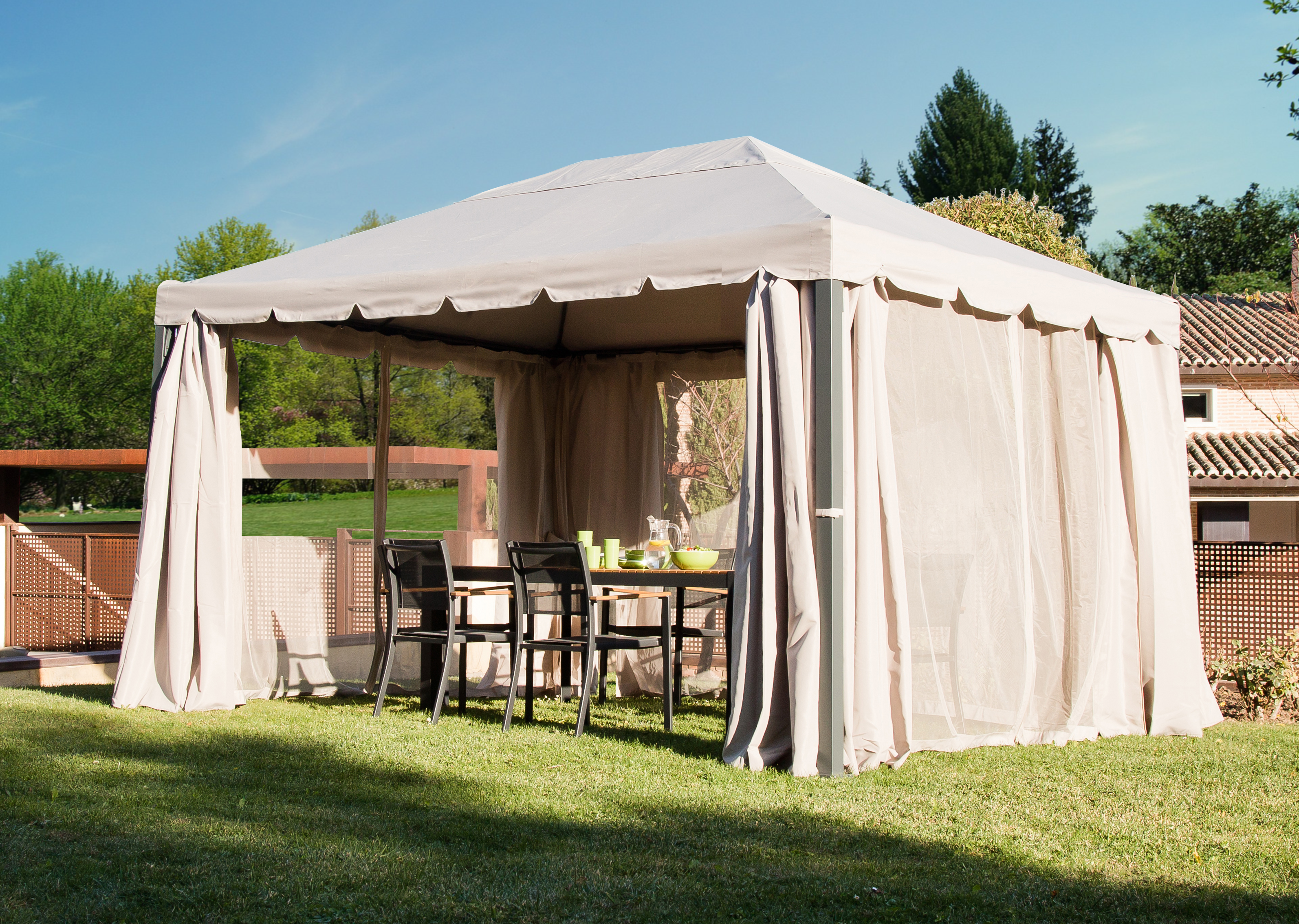 Gazebo in alluminio grigio antracite 4 x 3 m, copertura tortora - Ysis NATERIAL - 4